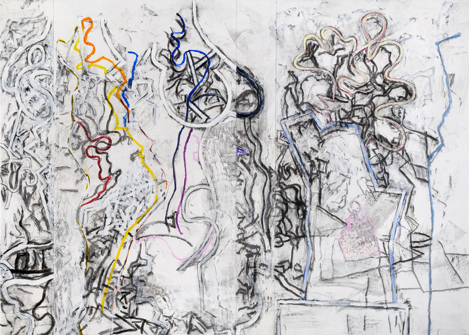 Garden Performance<br>
acrylic and charcoal on canvas<br>
56 x 78 inches<br>
2012